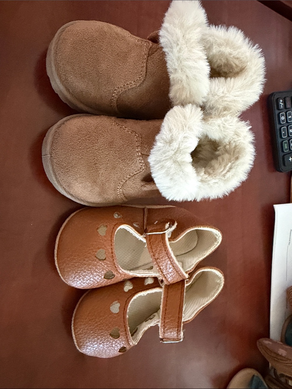 wonder nation Brown Faux-Fur Boots and Tan Mary Jane Shoes Set